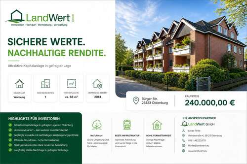 Foto - Wohnung zum Kaufen in Oldenburg 240.000,00 € 66.2 m²