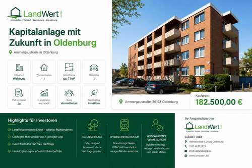 Foto - Wohnung zum Kaufen in Oldenburg 182.500,00 € 71.29 m²