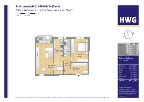 Foto - Wohnung zum Mieten in Halle 608,00 € 71.56 m²