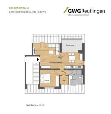 Foto - Wohnung zum Mieten in Reutlingen 557,00 € 57 m²