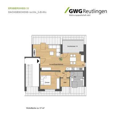 Foto - Wohnung zum Mieten in Reutlingen 557,00 € 57 m²