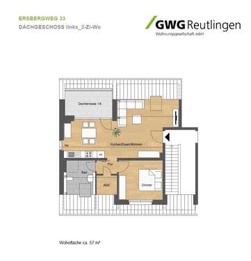 Foto - Wohnung zum Mieten in Reutlingen 557,00 € 57 m²