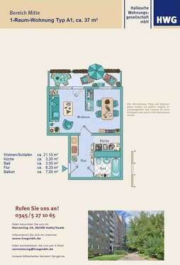 Foto - Wohnung zum Mieten in Halle 323,00 € 37.97 m²