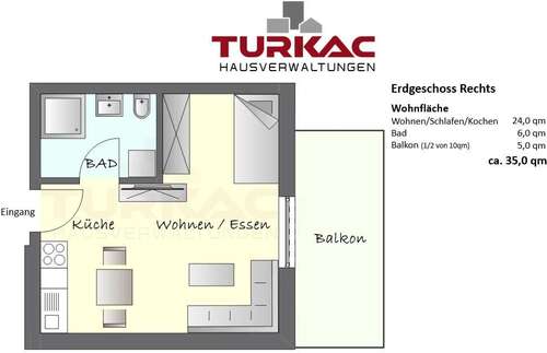 Foto - Wohnung zum Mieten in Hüttenberg 750,00 € 35 m²