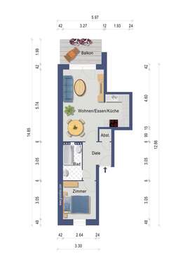 Foto - Wohnung zum Mieten in Düsseldorf 900,00 € 45.1 m²