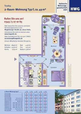 Foto - Wohnung zum Mieten in Halle 329,00 € 48.71 m²