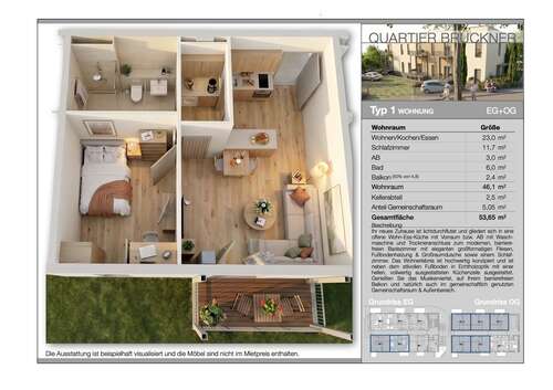 Foto - Wohnung zum Mieten in Ludwigshafen am Rhein 1.042,60 € 46.1 m²