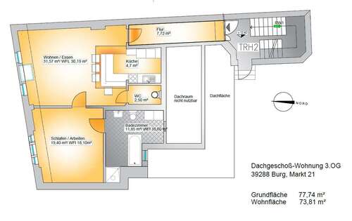 Foto - Wohnung zum Mieten in Burg 499,00 € 73.81 m²