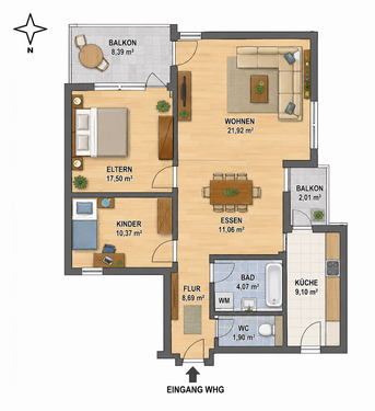 Foto - Wohnung zum Mieten in Untergruppenbach 1.050,00 € 84 m²