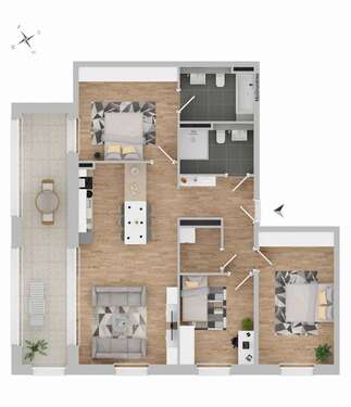 Foto - Wohnung zum Mieten in Dormagen 1.253,00 € 102.57 m²