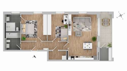Foto - Wohnung zum Mieten in Dormagen 1.075,00 € 82.66 m²