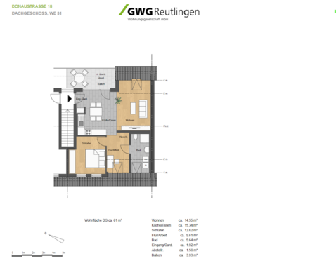 Foto - Wohnung zum Mieten in Reutlingen 810,00 € 61 m²