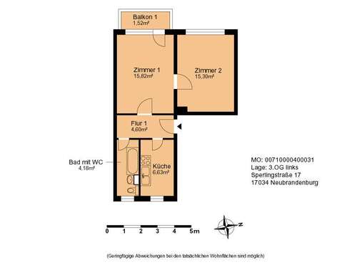 Foto - Wohnung zum Mieten in Neubrandenburg 339,00 € 48.4 m²