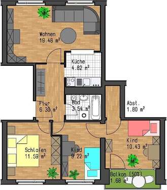 Foto - Wohnung zum Mieten in Leipzig 650,75 € 68.5 m²
