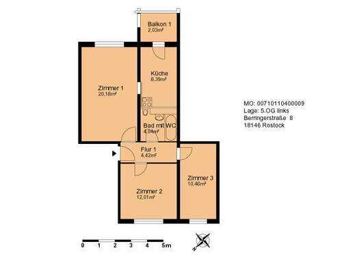 Foto - Wohnung zum Mieten in Rostock 360,00 € 61.53 m²