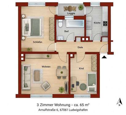 Foto - Wohnung zum Kaufen in Ludwigshafen 185.000,00 € 65 m²