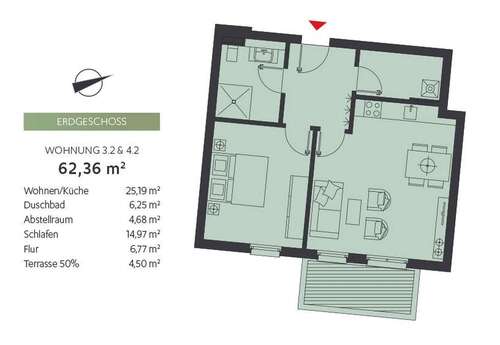 Foto - Wohnung zum Mieten in Bentwisch 900,00 € 62.36 m²