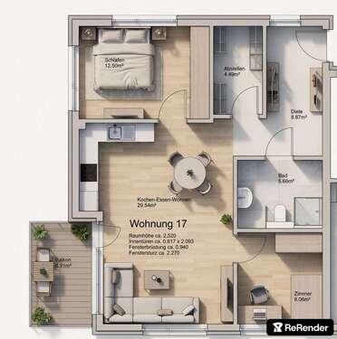 Foto - Wohnung zum Mieten in Ulm-Wiblingen 1.290,00 € 73.75 m²