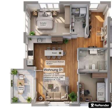 Foto - Wohnung zum Mieten in Ulm-Wiblingen 1.290,00 € 73.75 m²