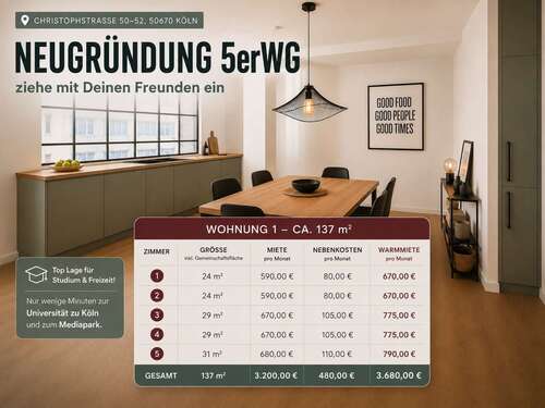 Foto - Wohnung zum Mieten in Köln 3.200,00 € 137.3 m²