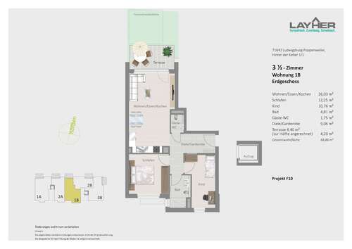 Foto - Wohnung zum Mieten in Ludwigsburg-Poppenweiler 1.115,00 € 68.86 m²