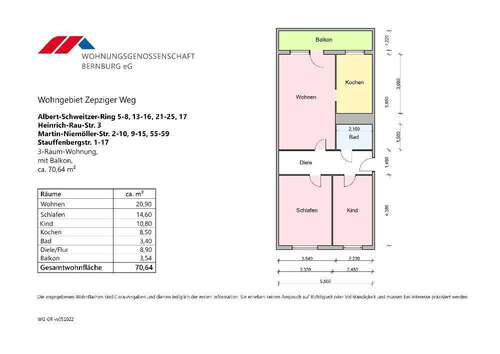Foto - Wohnung zum Mieten in Bernburg 388,52 € 70.64 m²