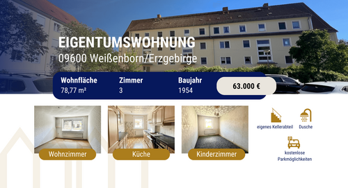 Foto - Wohnung zum Kaufen in WeißenbornErzgebirge 63.000,00 € 78.77 m²