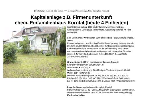 Foto - Haus zum Kaufen in Korntal-Münchingen 499.000,00 € 234 m²