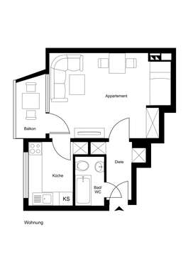 Foto - Wohnung zum Mieten in Düsseldorf 850,00 € 35 m²