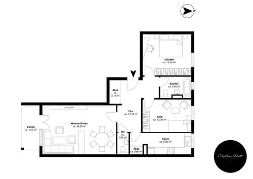 Foto - Wohnung zum Mieten in Markkleeberg 1.050,00 € 90 m²