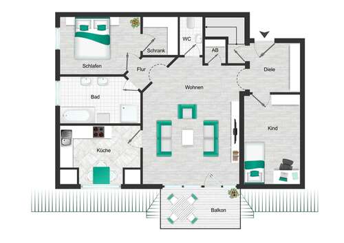 Foto - Wohnung zum Mieten in Waldenburg 880,00 € 80 m²