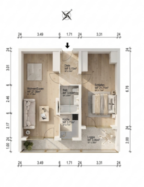 Foto - Wohnung zum Kaufen in Hattersheim 175.000,00 € 66.65 m²