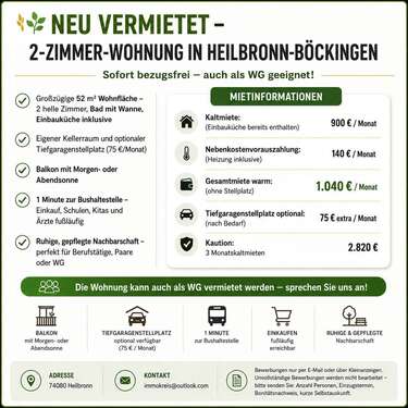 Foto - Wohnung zum Mieten in Heilbronn 896,00 € 52 m²