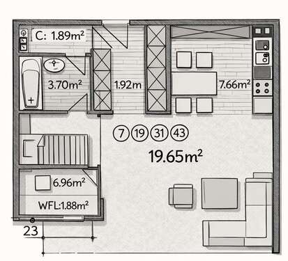 Foto - Wohnung zum Kaufen in Neu-Ulm 75.000,00 € 47 m²
