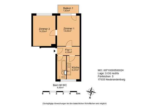 Foto - Wohnung zum Mieten in Neubrandenburg 347,00 € 49.5 m²