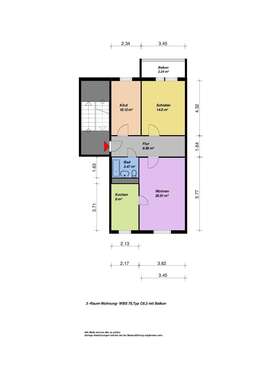 Foto - Wohnung zum Mieten in Neubrandenburg 372,00 € 69.55 m²