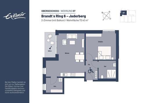 Foto - Wohnung zum Mieten in Jade 535,82 € 73.4 m²