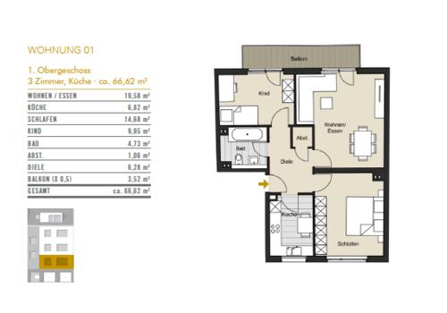 Foto - Wohnung zum Kaufen in Köln 366.410,00 € 66.62 m²