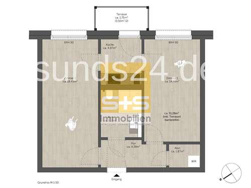 Foto - Wohnung zum Mieten in Marburg 995,00 € 52 m²