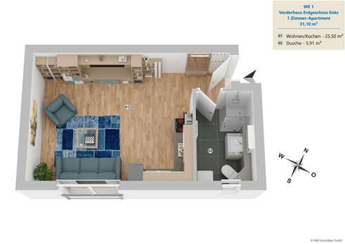 Foto - Wohnung zum Kaufen in Frankfurt am Main 264.350,00 € 31.1 m²