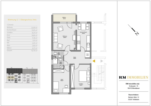 Foto - Wohnung zum Mieten in Wöllstein 800,00 € 67.04 m²