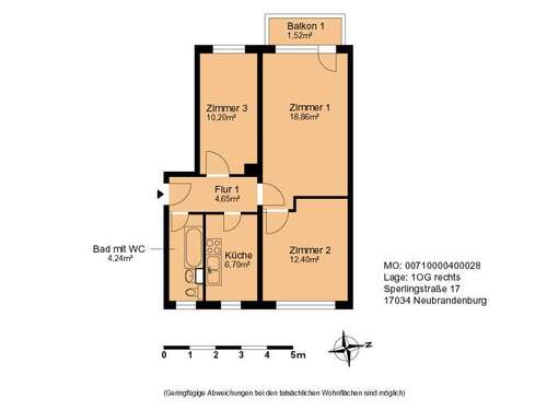 Foto - Wohnung zum Mieten in Neubrandenburg 448,00 € 59.7 m²