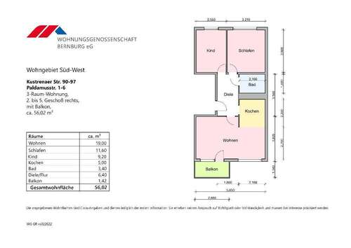 Foto - Wohnung zum Mieten in Bernburg 336,12 € 56.02 m²