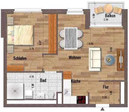 Foto - Wohnung zum Mieten in Mönchengladbach 744,00 € 54 m²