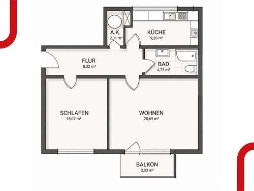 Foto - Wohnung zum Kaufen in Gelsenkirchen Horst 100.000,00 € 62.43 m²