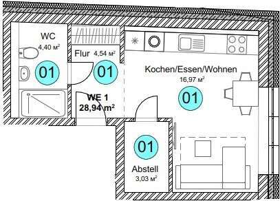 Foto - Wohnung zum Kaufen in Pfullendorf 123.000,00 € 28.94 m²