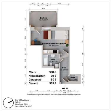 Foto - Wohnung zum Mieten in Magdeburg 380,00 € 35 m²