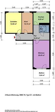 Foto - Wohnung zum Mieten in Neubrandenburg 399,00 € 70.93 m²