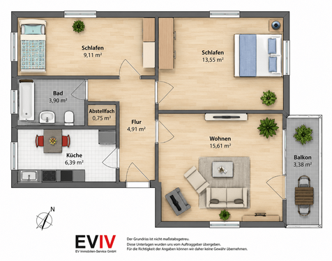 Foto - Wohnung zum Mieten in Wittmund 470,00 € 53.67 m²