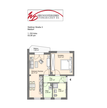 Foto - Wohnung zum Mieten in Meldorf 535,00 € 53.06 m²